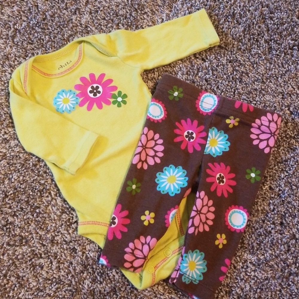 NB baby girl Green and Brown onesie outfit